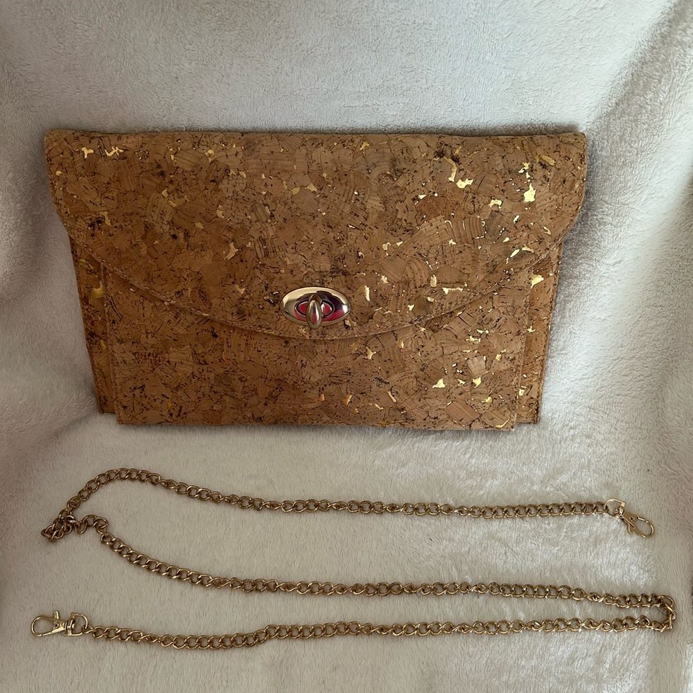 Street Level Brown and Gold Cork-Inspired Clutch